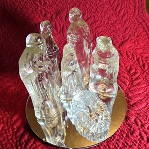 Vintage 1990s Crystal Glass Nativity Set w/ Mirror Base (6 Pieces + Box)